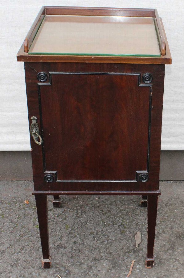 Antique 1920's Mahogany Bedside with cupboard on elegant Legs. Metal Handle.