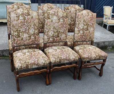Antique Good Set of 6 Walnut Framed Upholstered Osso Bucco upright Dining Chairs 1920's