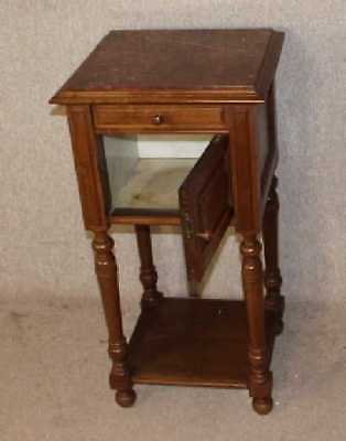 Antique 1920's Carved Walnut Henry 2 Bedside Cabinet with cupboard and Rouge Marble Top.