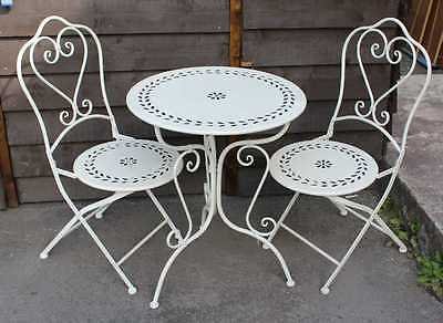 Antique White Metal Ornate breakfast/ patio/conservatory table and 2 chairs.