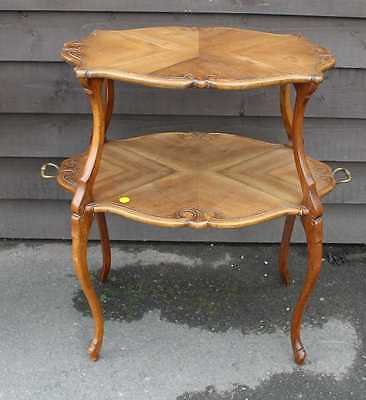 Antique 1900 Elegant two tier Walnut Tea Table with inlay detailing