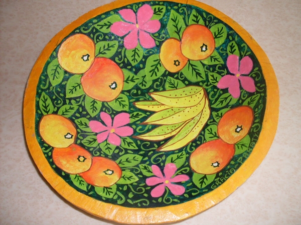  OIL PAINTING, STILL LIFE OF FRUIT,HAND CURVED WOODEN BOWL 'GRACIA PARATY, 