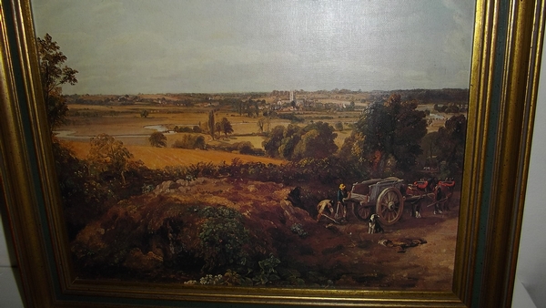 ANTIQUE FARM SCENE PAINTING (PRINT ON BOARD), (INFLUENCED BY WORKS OF JOHN CONSTABLE)