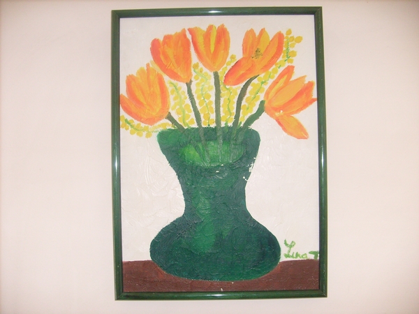 ORIGINAL OIL ON CANVAS PAINTING by LINA TAMMAN-STILL LIFE OF FLOWERS; SIGNED BY ARTIST