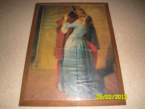 ANTIQUE PAINTING 'THE KISS' BY FRANCESCO HAYEZ (1791-1882) - (RARE PRINT OF FAMOUS PAINTING 'THE KISS' BY FRANCESCO HAYEZ) 