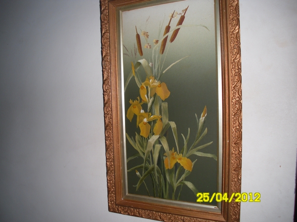 ANTIQUE PAIR OF OIL ON CANVAS LANDSCAPE PAINTINGS OF BIRDS AND DAFFODILS BY M CHEETHAM,(SET OF TWO) ONE SIGNED BY ARTIST 