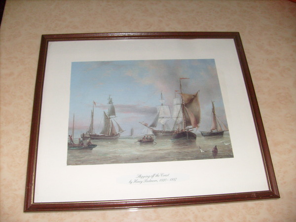 ANTIQUE PRINT:SHIPPING OFF THE COAST BY HENRY REDMORE (1820-1887)-MOUNTED AND FRAMED PRINT