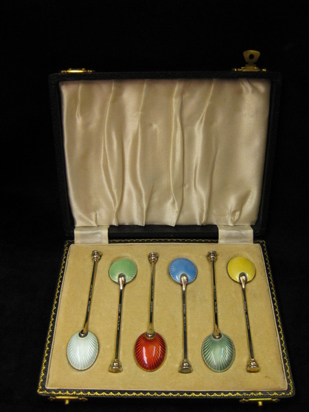 Silver and Enamel spoon set