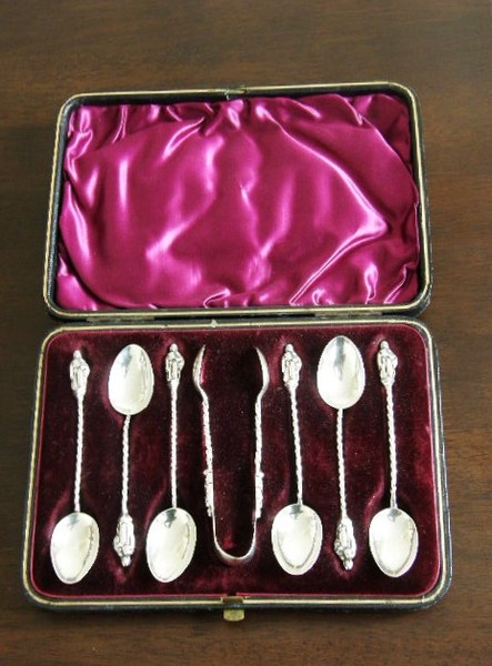 Victorian Apostle Silver Spoons and Sugar Tongs