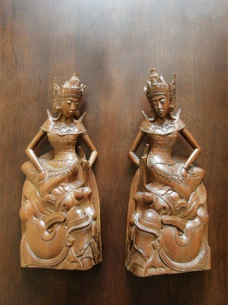 Pair of Carved Hardwood Oriental Bookends