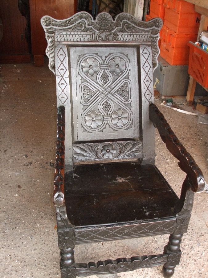 Antique Oak Wainscote Chair  Circa 1880