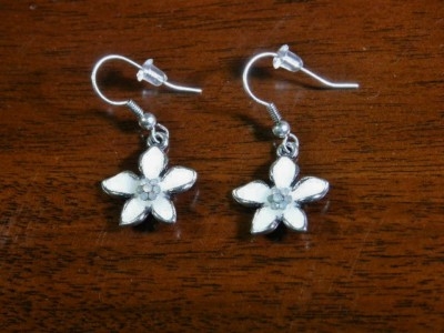 White Enamel and Swarovski Crystal Earrings