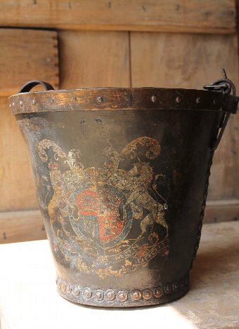 Antique 19thc  leather fire bucket with coat of arms