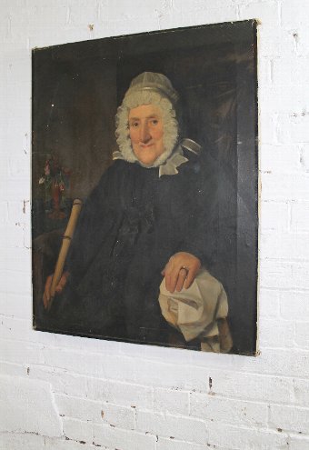 Antique Provincial portrait of a lady complete with original walking cane from portrait