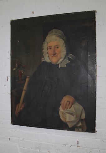 Antique Provincial portrait of a lady complete with original walking cane from portrait