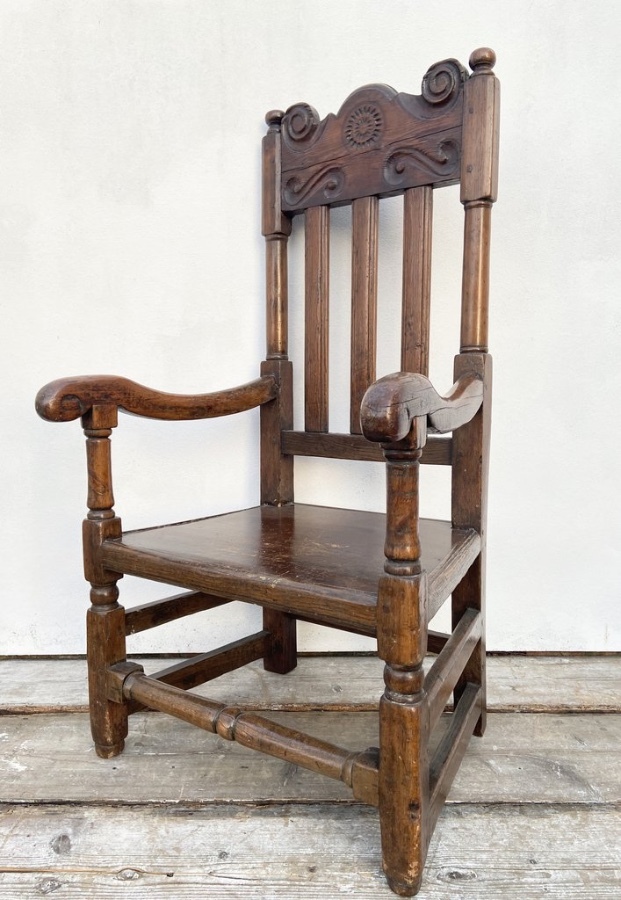 Antique A large 17th c Scottish open arm chair from Braemar Castle