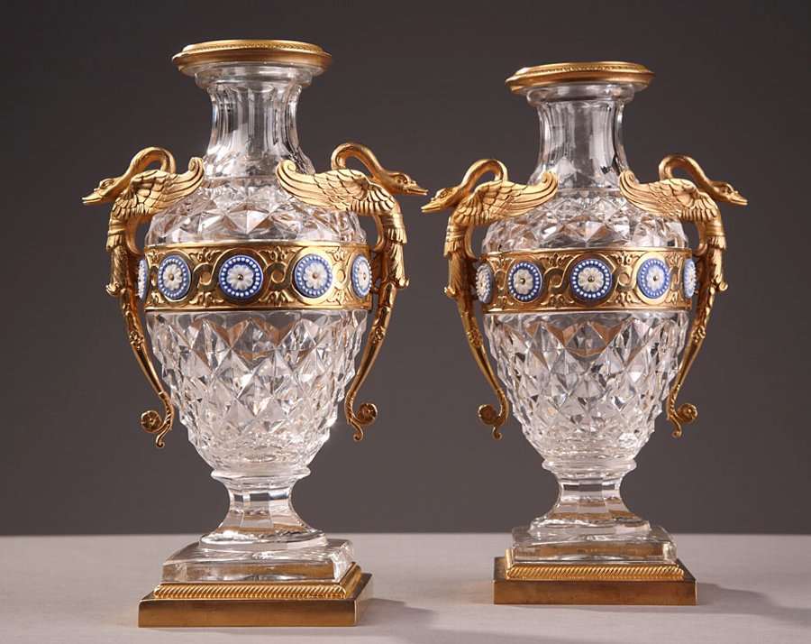 Cut-glass ormolu-mounted vases