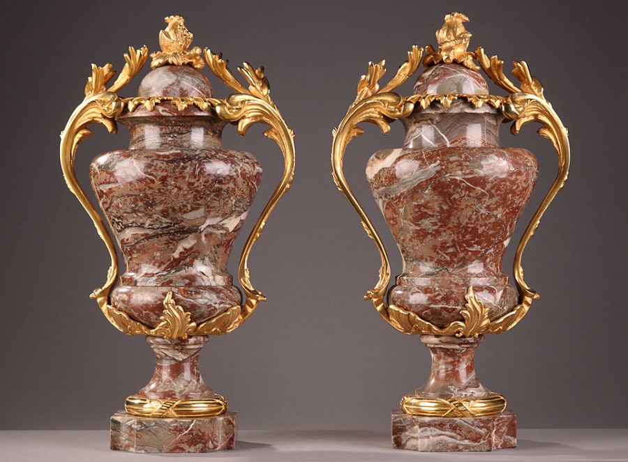 Pair of 19th century French marble vases with giltbronze mounts, Louis XV style.