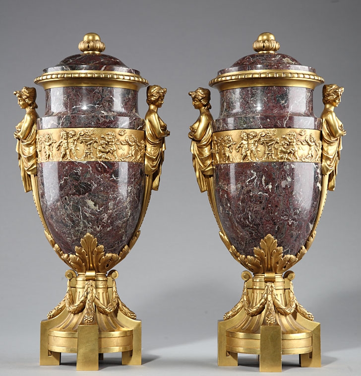 French 19th Century Ormolu mounted marble vases signed V. Lescurieux