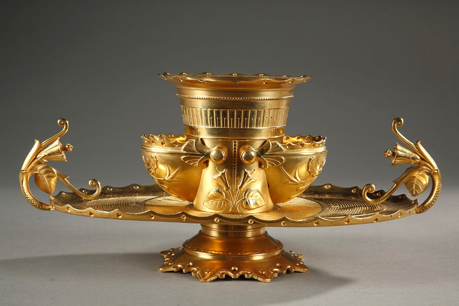 French 19th century gilded bronze inkstand