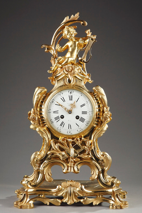 French late 19th century Louis XV style gilt bronze mantle clock
