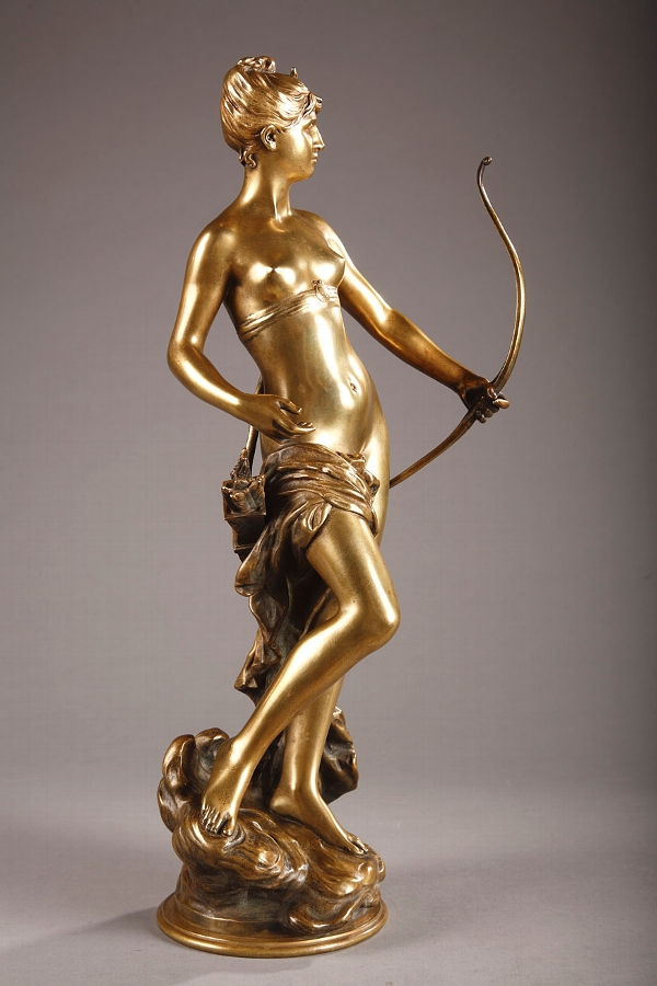 Sculpture of Diana the Huntress in gilded bronze signed Mathurin Moreau (1822-1912)