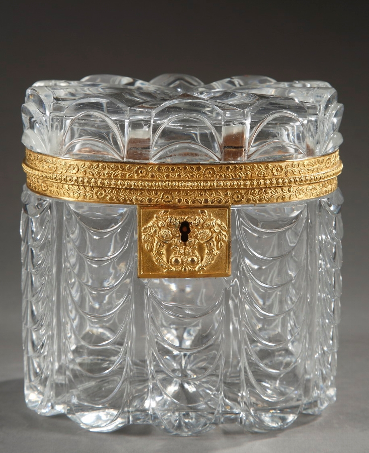 Early 19th century French cut crystal oval casket