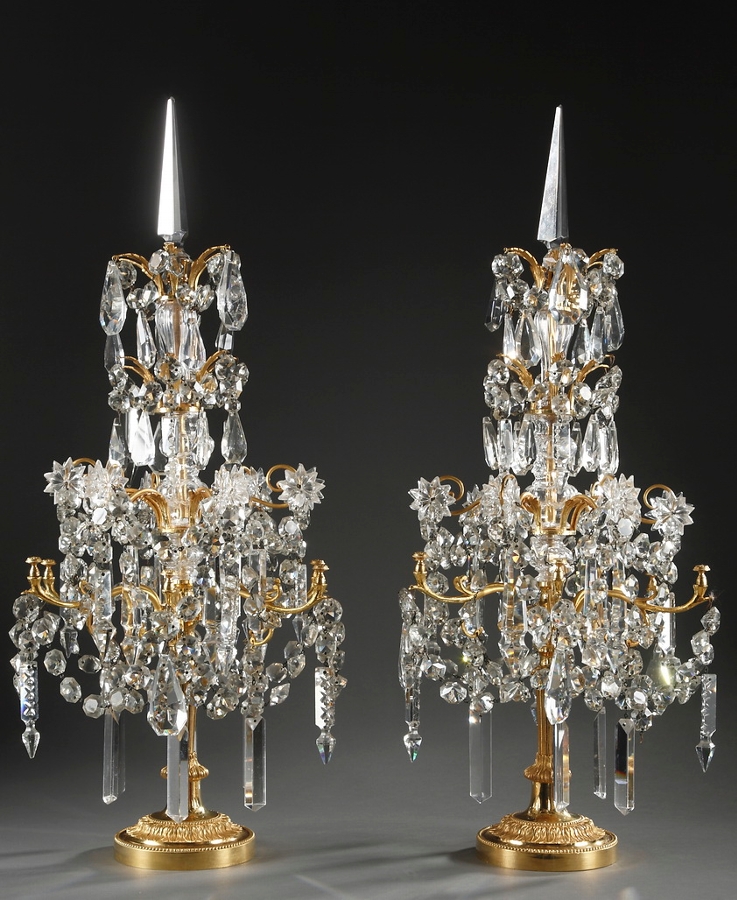 Pair of crystal and gilt bronze nineteenth century candelabra
