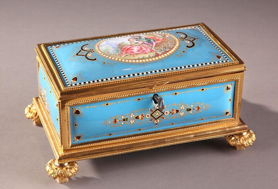 French late 19th century  Bresse blue enamel casket