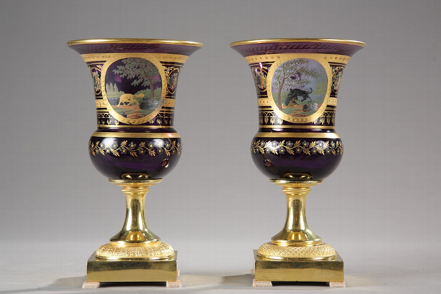 A Pair of Purple Opaline Medici Vase