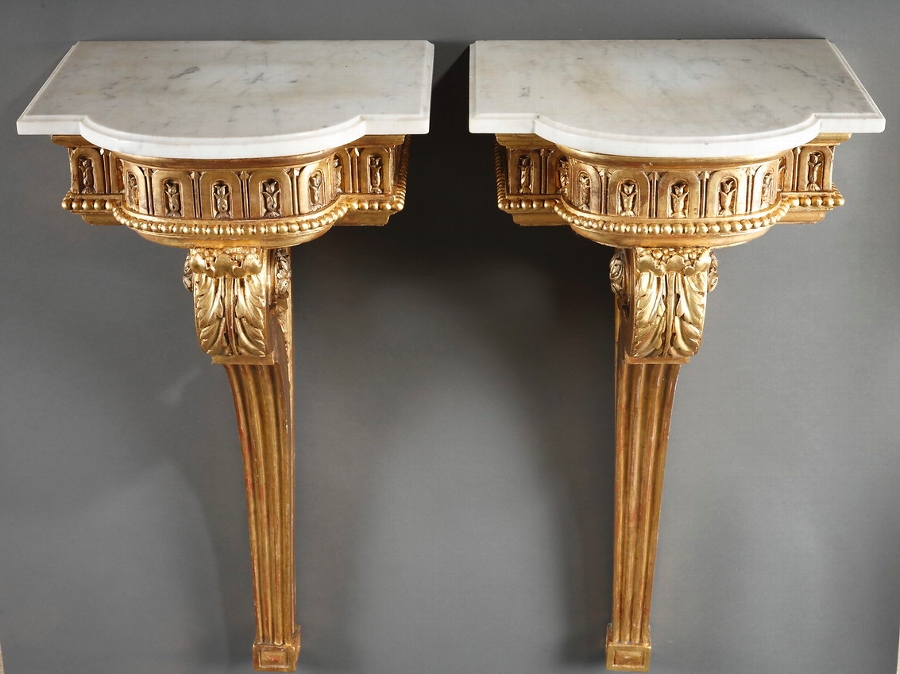 Pair of gilded wood Louis XVI style console table