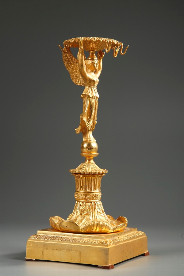 Gilt bronze Charles X watch and ring holder with winged woman