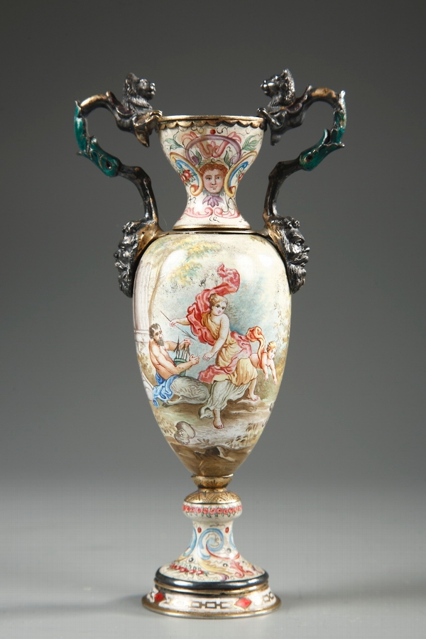 Nineteenth century Vienna enamel vase with antique scenes