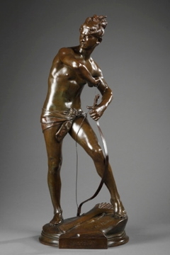 Bronze Sculpture of Sarpedon Bending his Arc Signed Henri Peinte