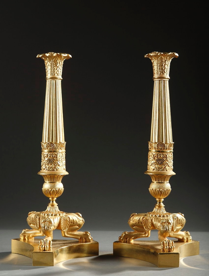 Pair of gilt bronze candlesticks