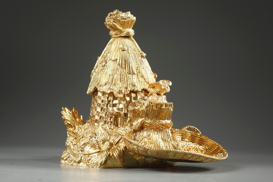 French 19th century gilt bronze inkwell designed as a hive