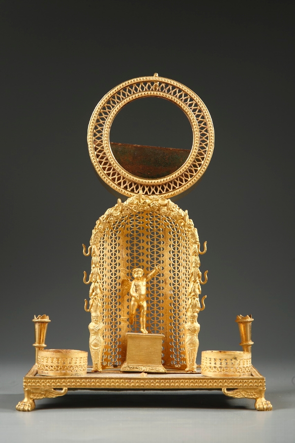 Charles X mother-of-pearl and ormolu watch holder and inkwell