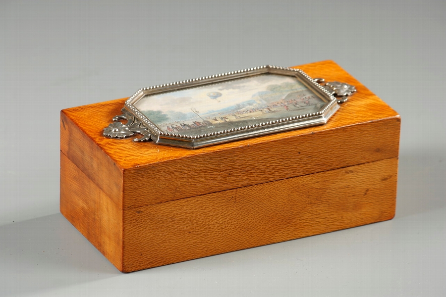 Nineteenth century casket for stamps with a miniature in gouache