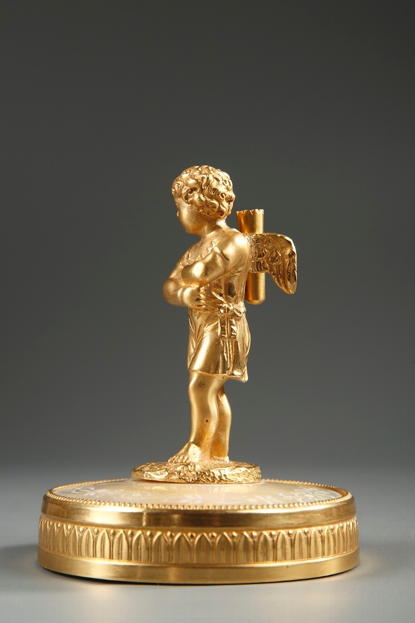 Nacre and gilt bronze Charles X paperweight with Cupid
