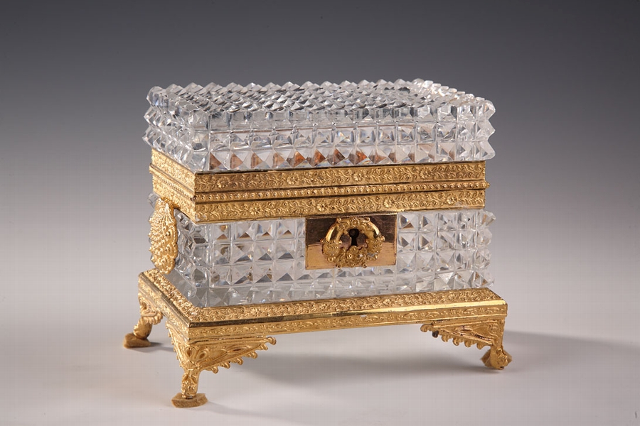 Charles X cut crystal rectangular casket with gilt bronze mount