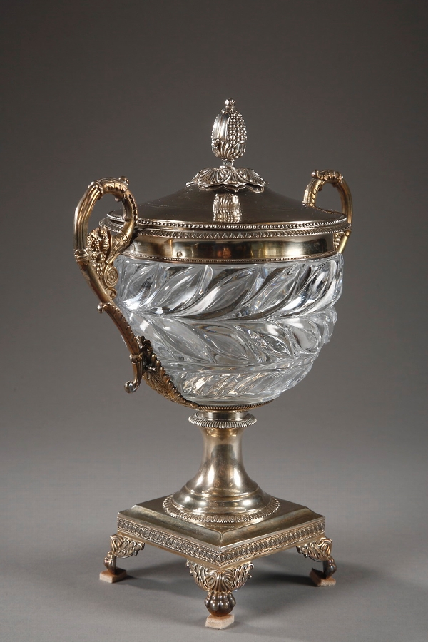 Early nineteenth century sweetmeat basket in Creusot cut-crystal and silver mount by Charles Louis DUPRE