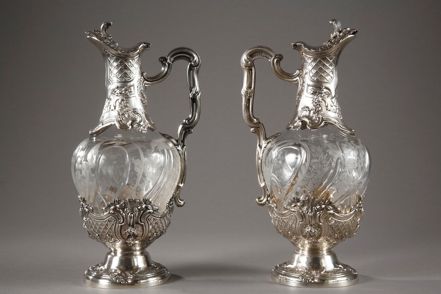 Nineteenth century French pair of cut crystal and silver mounts