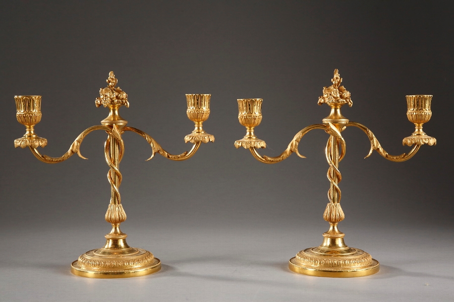 Pair of French 19th century ormolu candlesticks with S shaped branches