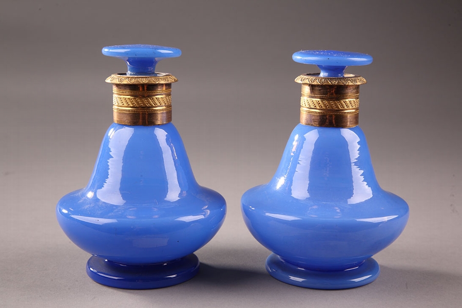 Pair of Charles X blue perfume bottles in opal crystal