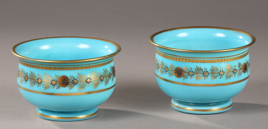 Pair of early 19th century blue opaline bowls by Desvignes