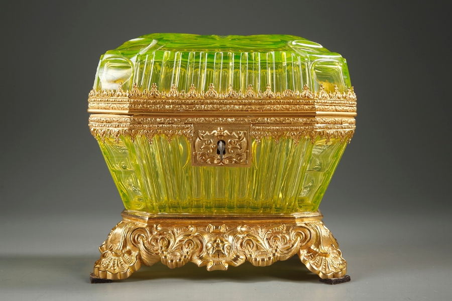A French ormolu-mounted ouraline crystal casket