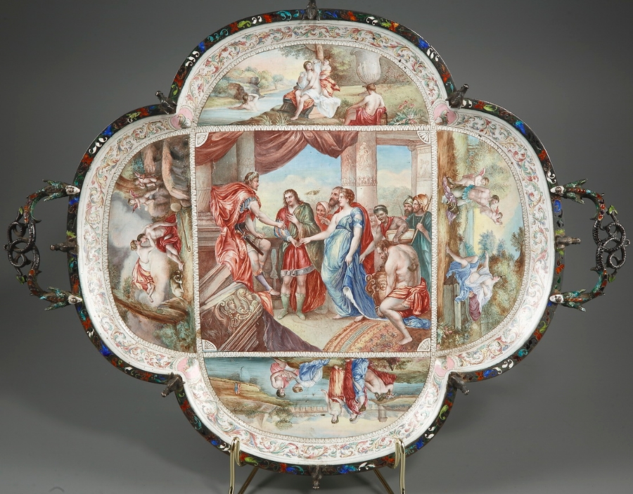 A Vienna enamel plate with mythological scenes