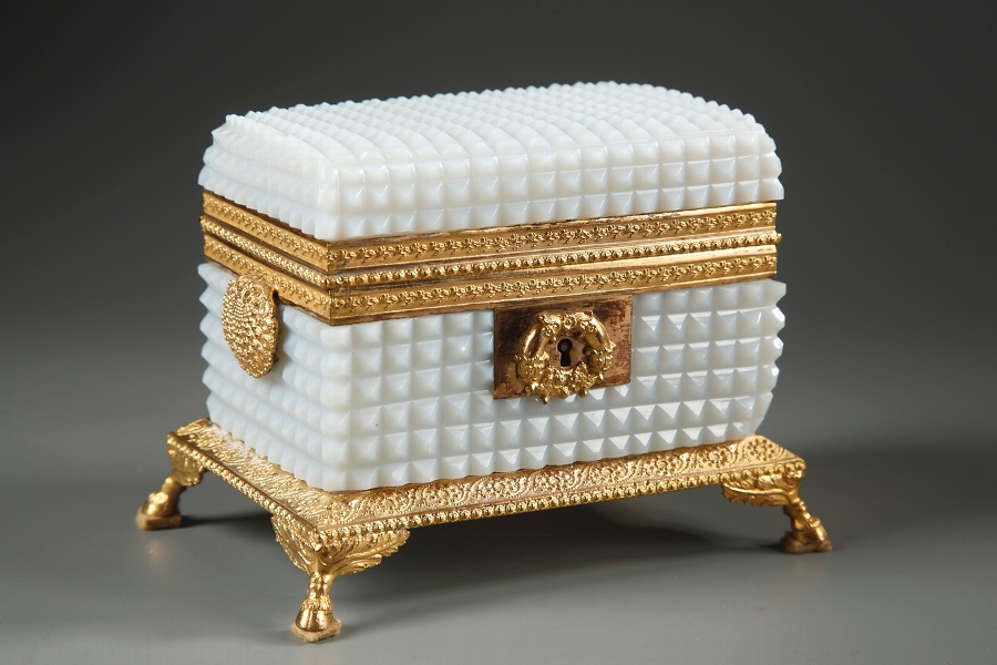 A Charles X white opaline casket