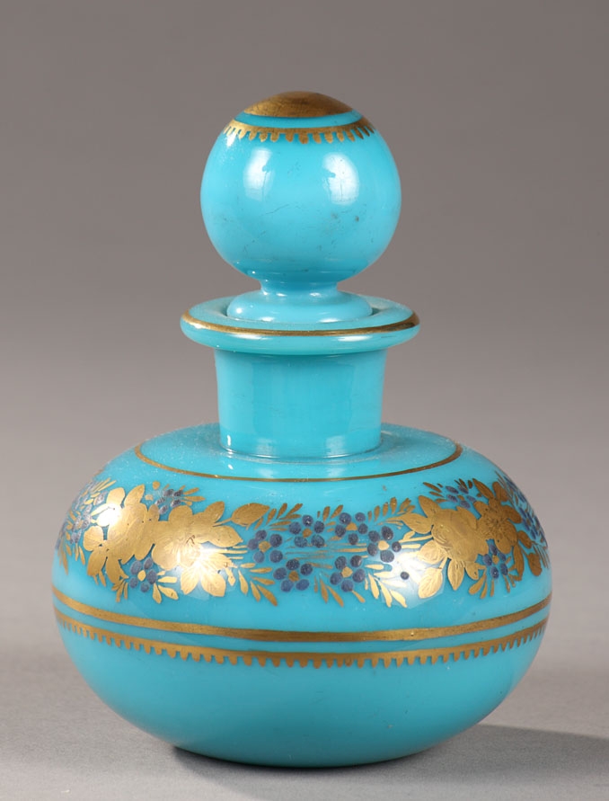 French Charles X perfume bottle in blue turquoise opaline by Jean-Baptiste Desvignes