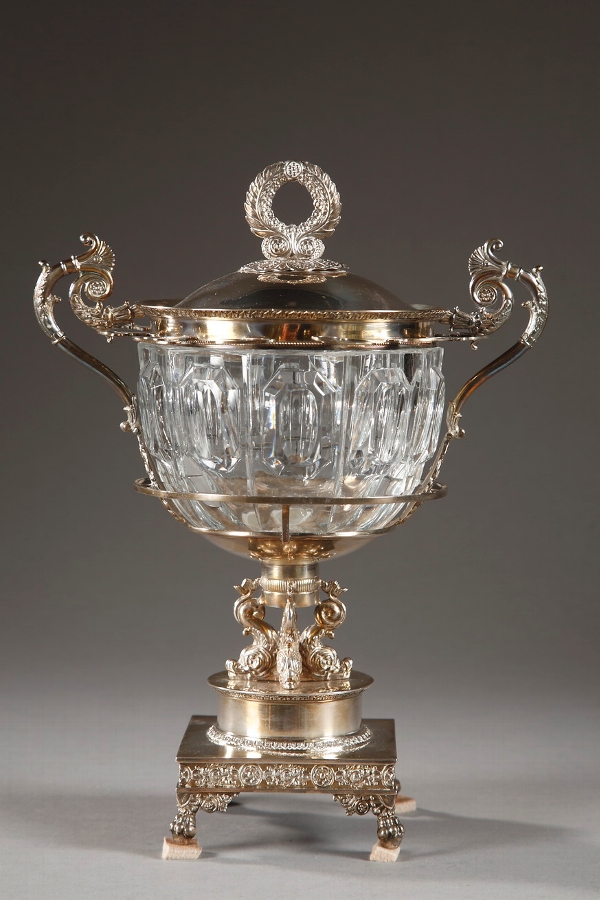A silver and cut-crystal jam box, Charles X period